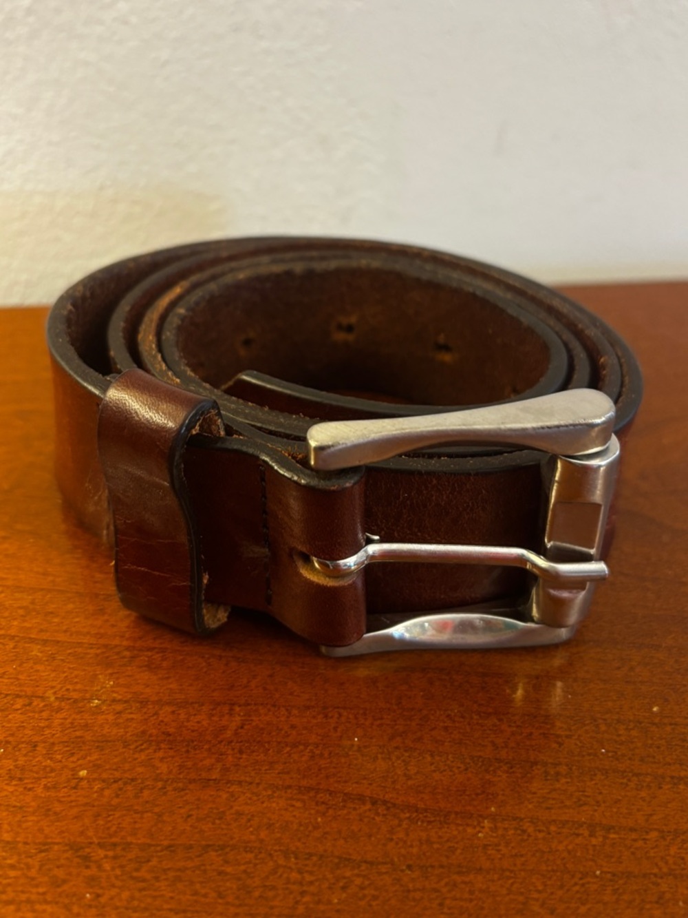 Milos Brown Genuine Leather Belt Size 40 Made in Italy Silver Buckle